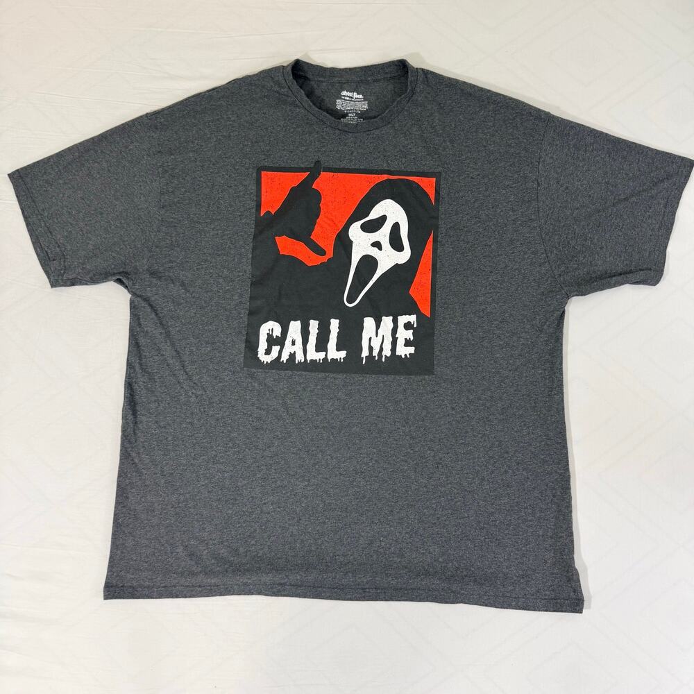 Bioworld Ghost Face Scream Call Me Graphic T-Shirt Mens 3XLT Charcoal Gray
